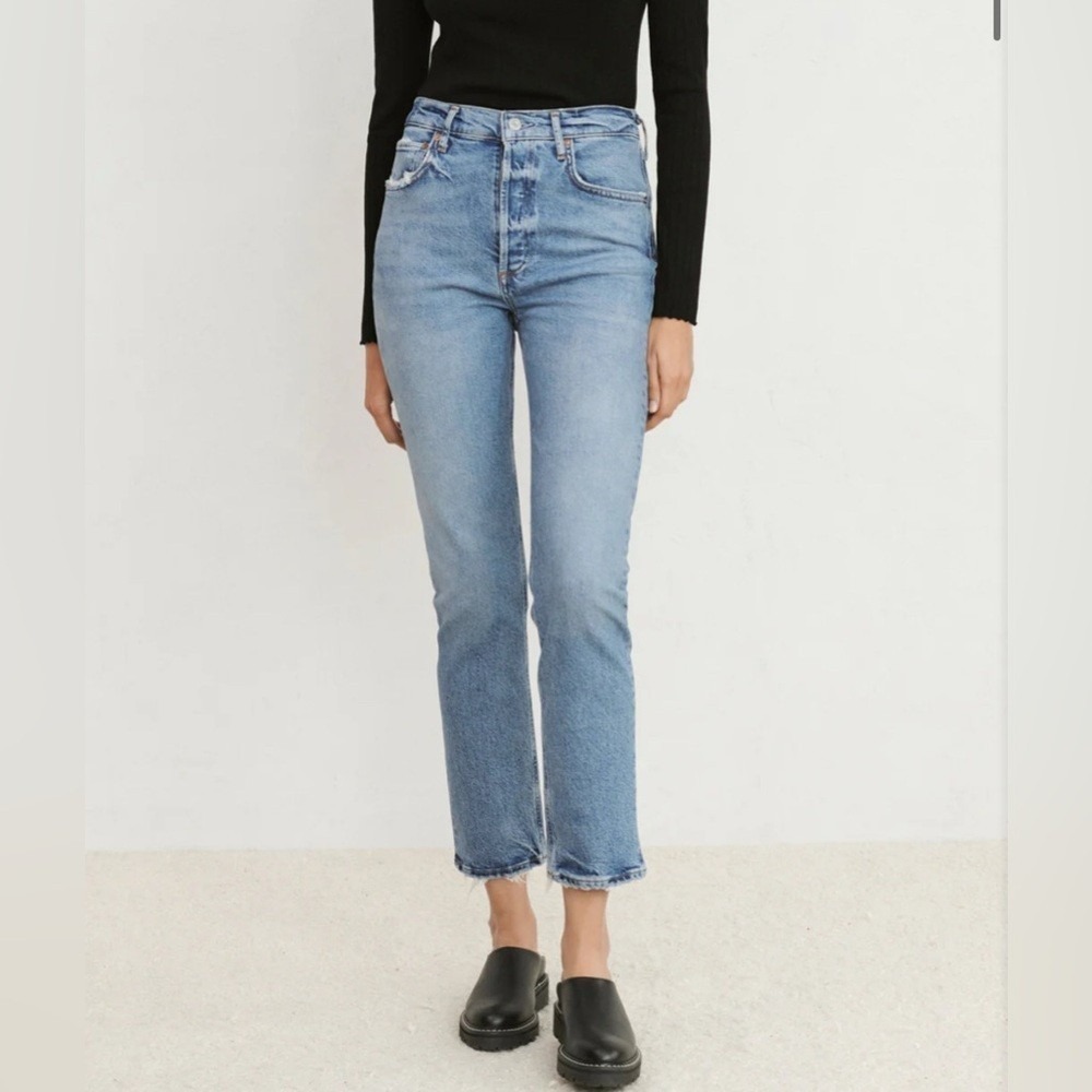 Agolde Riley‎ Long Straight Jeans Frayed Hems in Cove Size 30